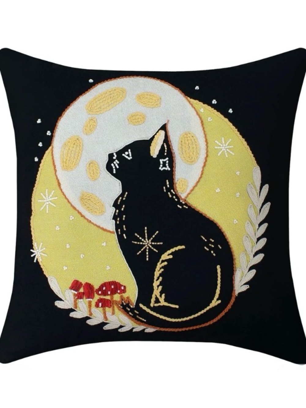 NWT Celebrate Together Halloween Black Moon Cat Beaded Throw Pillow
